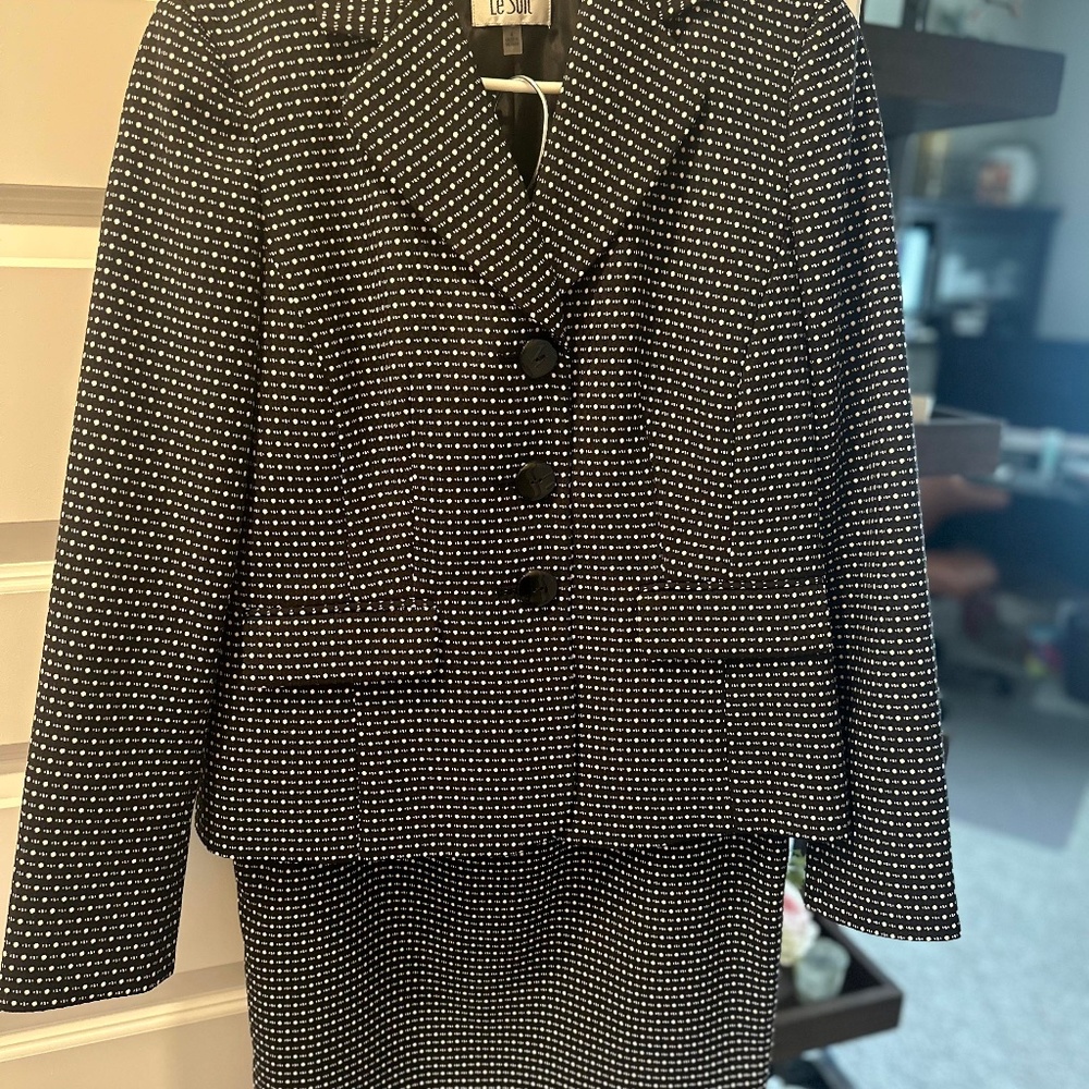2 piece black and white suit